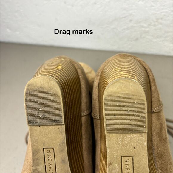 Nine‎ West Lotus Brown Fabric Mid Wedge Ankle Bootie Womens Size 6M - Picture 9 of 12